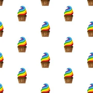 Rainbow Cupcake. Pattern. Stock Illustration