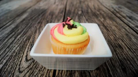 Rainbow cupcake Stock Photos