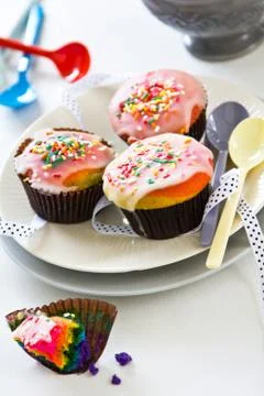 Rainbow cupcakes Stock Photos