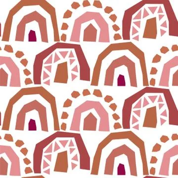 Rainbow cut out paper abstract modern shapes seamless pattern. Rouge brown Illustrazione stock