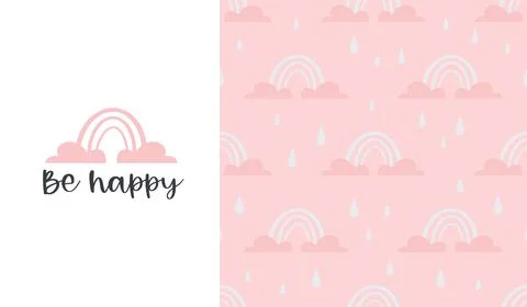 Rainbow cute patterns and lettering - be happy . Creative childish print for Illustrazione stock
