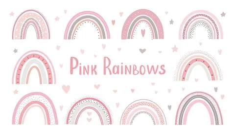 Rainbow Cute vector pastel set on white background printable poster for kids. Illustrazione stock