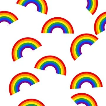 Rainbow decorative seamless pattern isolated on white background. Modern deco Stock Illustration