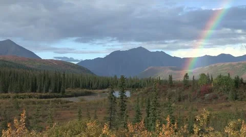 Rainbow in Denali Stock Footage 12726510