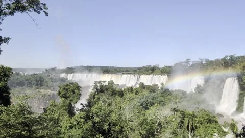 A rainbow at Devil's Throat Falls in the Iguazu Falls cascade in Iguazu National Stock Footage 333868269