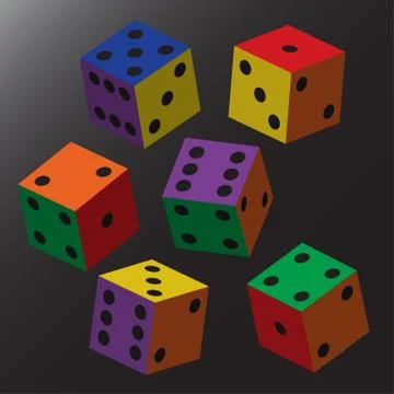Rainbow Dice with Black Points Stock Illustration