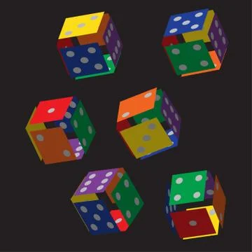 Rainbow Dice with Grey Points Stock Illustration