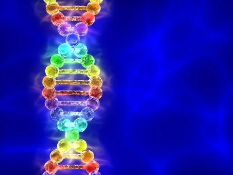 Rainbow DNA (deoxyribonucleic acid) with blue background. Stock-Illustration