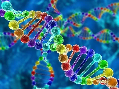 Rainbow DNA (deoxyribonucleic acid) with defocus on background 库存插图