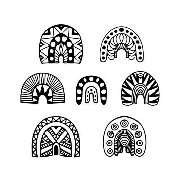 Rainbow doodle set, hand drawn illustration, cute coloring page Stock Illustration