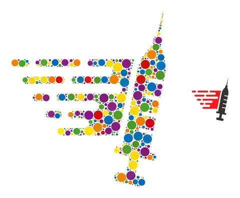 Rainbow Dotted Fast Vaccination Icon Random Collage 스톡 일러스트