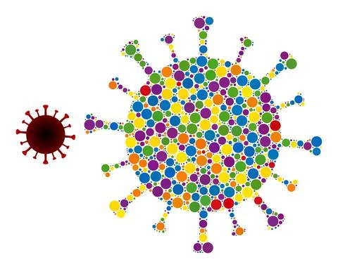 Rainbow Dotted Red Virus Icon Randomized Collage Illustrazione stock