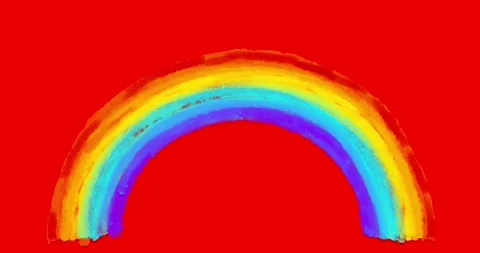 Rainbow drawing animated element on red background Stock Footage 279661165
