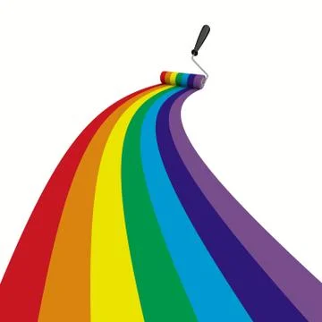 Rainbow drawn roller brush on the white. Isolated 3D image Illustrazione stock