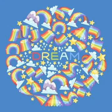Rainbow dream round pattern bright colorful sky graphic weather vector Stock Illustration