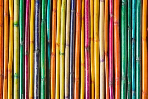A rainbow of dyed bamboo Stock Photos