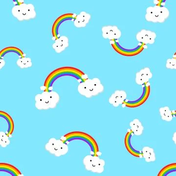 Rainbow with emotion clouds seamless pattern background icon. Business flat v Stock Illustration