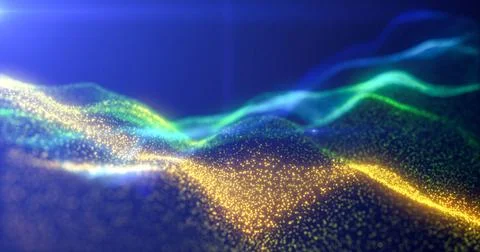 Rainbow energy glowing magic waves from particles of lines with light rays... Stock Photos