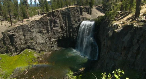 Rainbow Falls in Mammoth Mountain from above Stock Footage 142762331