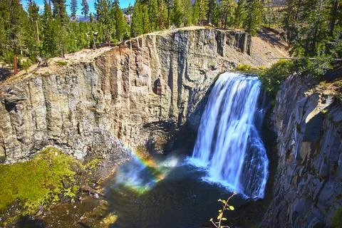 Rainbow Falls Waterfall Devils Postpile Cliff and Forest California Stock Photos
