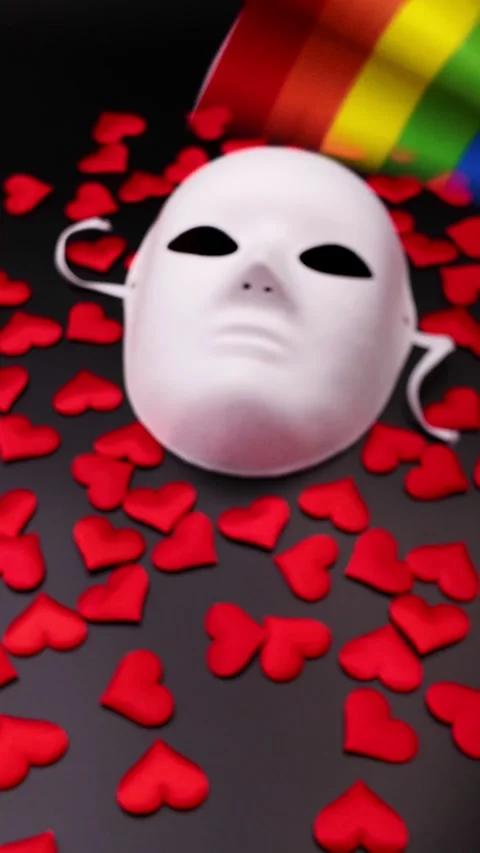 Rainbow fan opening over a white mask representing Lgbtq pride Vídeos de archivo 329451741
