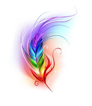 Rainbow Feather on White Background Stock Illustration