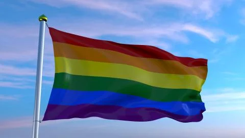 Rainbow flag 3D (LGBT movement) on the sky background Stock Illustration