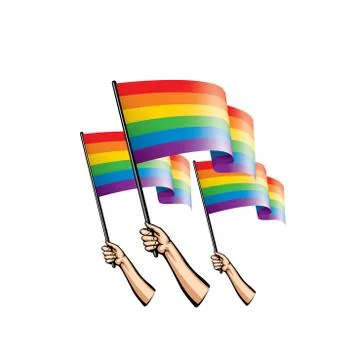 Rainbow flag and hand on white background. Vector illustration Stock Illustration