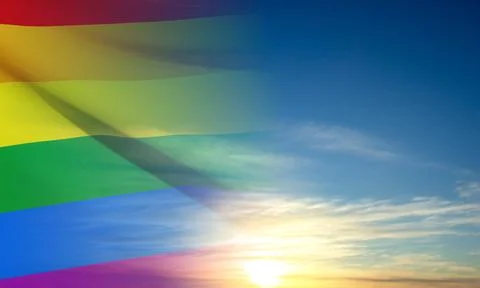 Rainbow flag on background of sky. EPS10 vector Stock Illustration