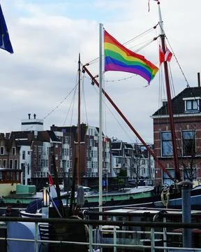 Rainbow flag on the boat Stock Photos