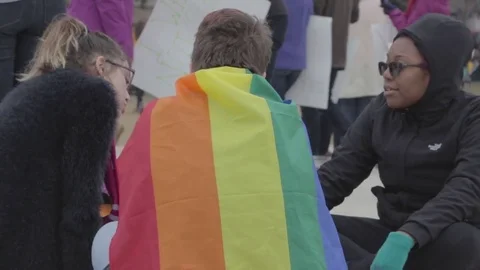 Rainbow Flag Cape - Womens March DC Stock Footage 81257579