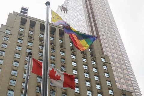 Rainbow flag during Pride Parade Stock Photos
