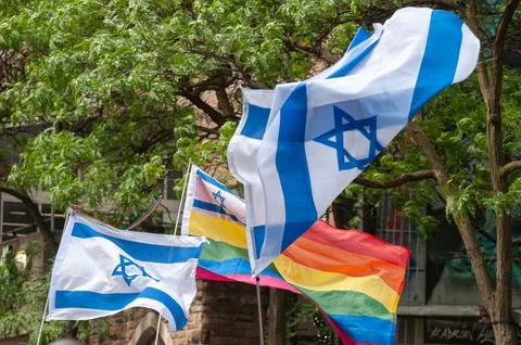 Rainbow flag during Pride Parade Foto stock