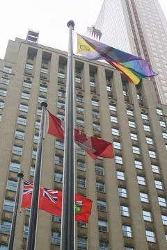 Rainbow flag during Pride Parade Stock Photos