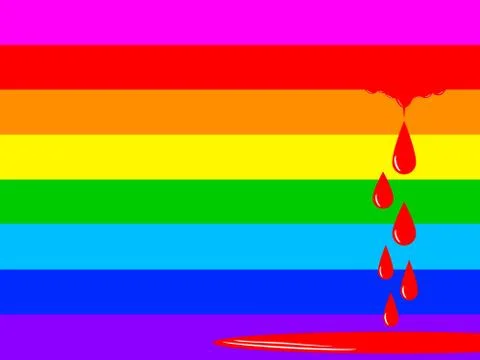 Rainbow flag (eight stripes version) bleeding by the red stripe Stock Illustration