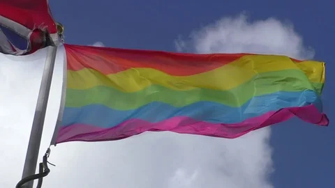 Rainbow Flag fluttering in the wind Stock Footage 77575836