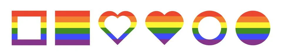 Rainbow flag frames. Gay pride backdrops. Progress Logo symbols badges. LGBT Stock Illustration