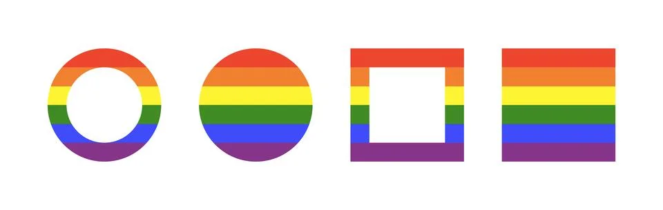 Rainbow flag frames. Gay pride circle, square backdrops. Progress flat Logo Stock Illustration