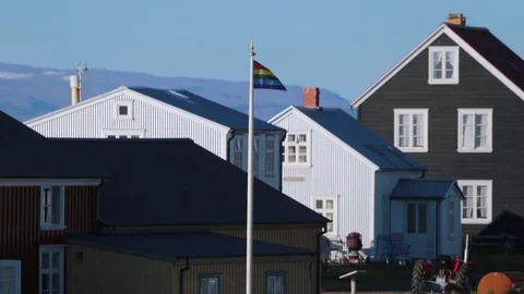 The rainbow flag hangs on the flagstaff. Andreev. Stock Footage 78009721