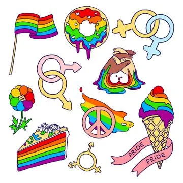 Rainbow flag icon set on white isolated backdrop Stock Illustration