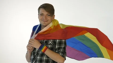 Rainbow flag LGBT Guy Stock Footage 111184056