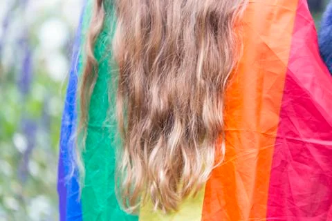 The  Rainbow Flag with long hair Stock Photos