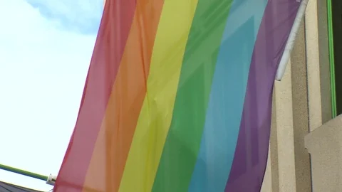 Rainbow Flag outside a building Stock Footage 75702611