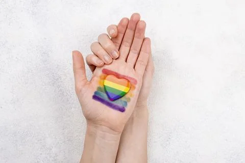 Rainbow flag painted hand 스톡 사진