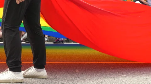 The rainbow flag, pride flag, LGBT pride flag or gay pride flag Stock Footage 65819388