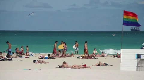 Rainbow Flag in South Beach Stock Footage 10871325