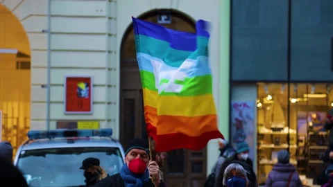 A rainbow flag at a Ukraine protest in Vienna, Austria Stock Footage 171126699