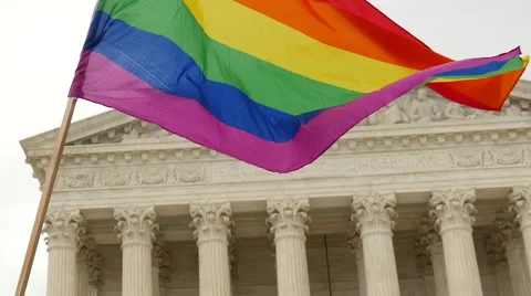 Rainbow Flag Waves at Same Sex Marriage Ruling - U.S. Supreme Court Stock Footage 51930181