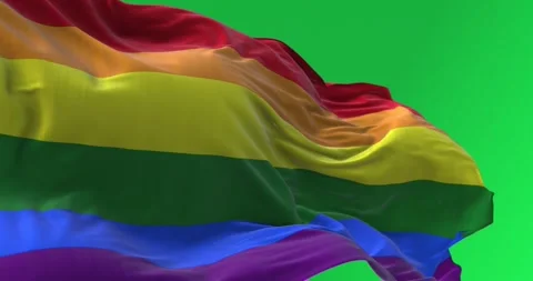 Rainbow flag waving isolated on green background Stock Footage 277113207