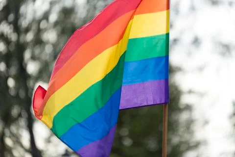 Rainbow Flag waving in the wind Stock-Fotos